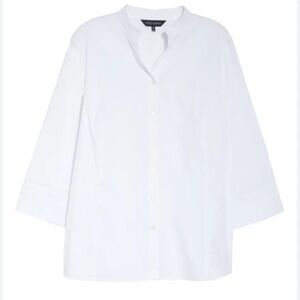 EUC Ming Wang Button Down White Mandarin Collar Shirt size Medium